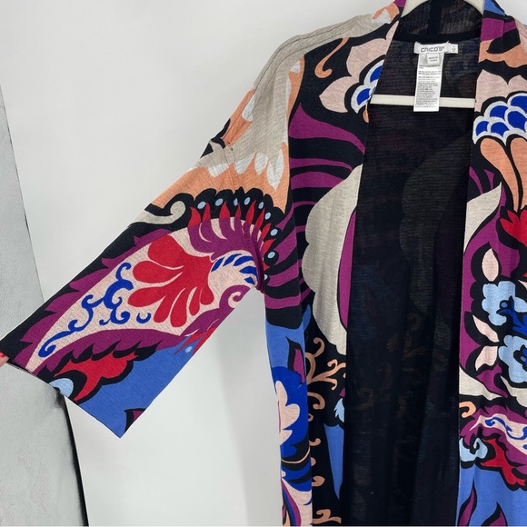 Chico’s Cardigan Sweater Womens floral Pattern mid length kimono Jacket 1 US M - Picture 4 of 8